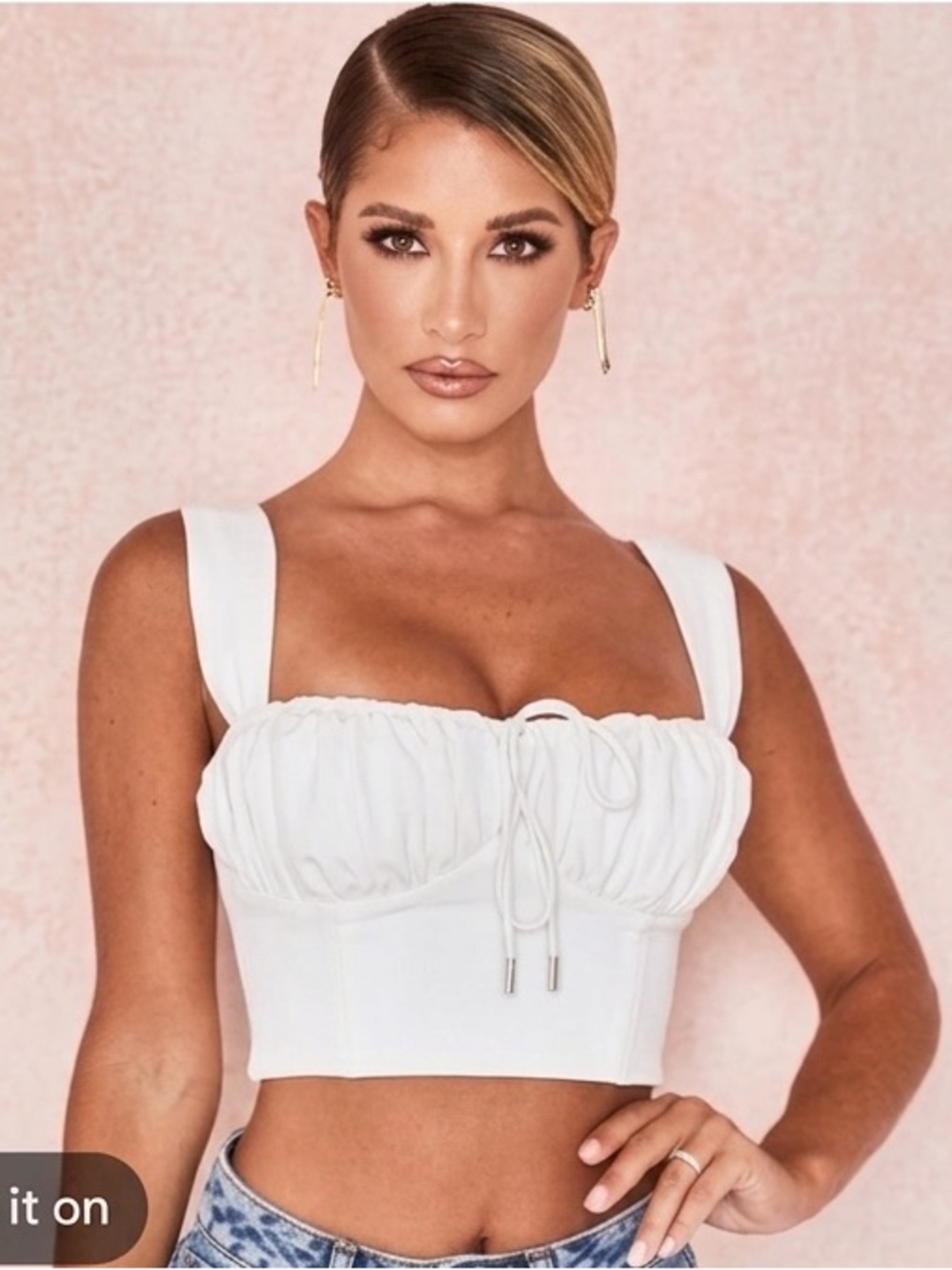 House of CB White Ruched Tie-Front Bustier Crop Top